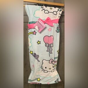 New Hello Kitty With Clouds & Balloons Blue Plush 60 x 70 Throw Blanket With Tag